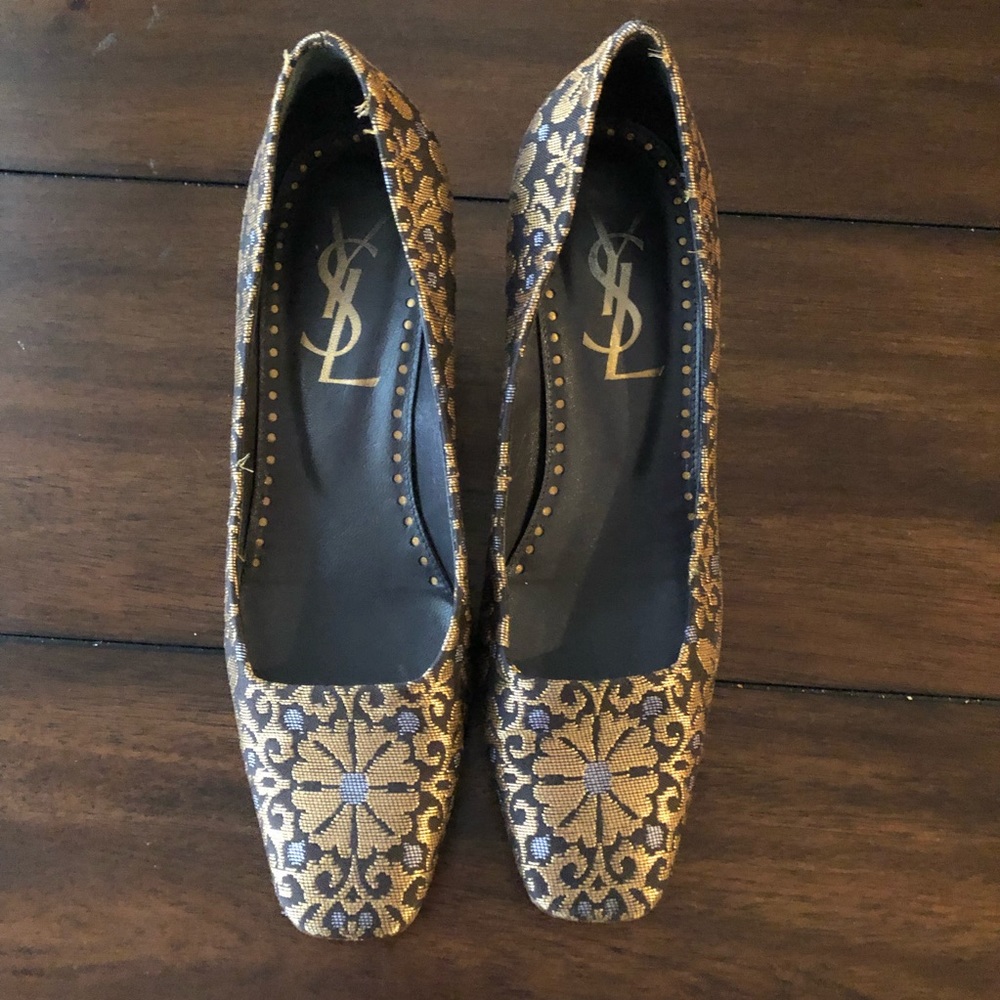 RARE Vintage Yves Saint Lauren Golden Floral Pumps